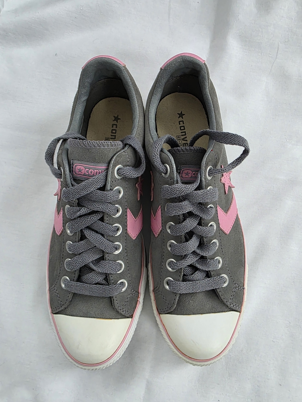 Converse Suede Gray and Pink Low-Top Sneakers